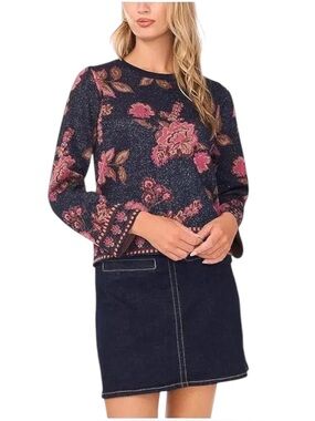 Vince Camuto Women's Navy Floral Jacquard
Long Sleeve Crewneck Sweater NWT